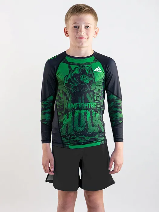 Рашгард детский HULK iamfighter черн-зелен (длинный рукав)