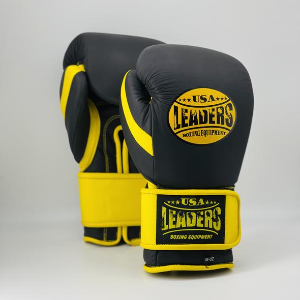 Перчатки боксерские Matte Leather Training Velcro Gloves (Black /Yellow Matte)