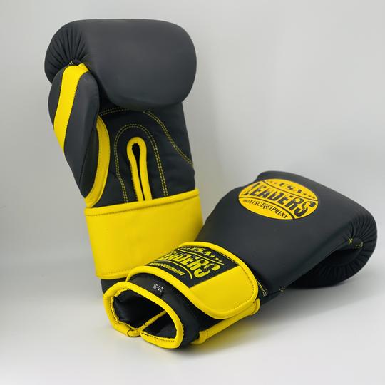 Перчатки боксерские Matte Leather Training Velcro Gloves (Black /Yellow Matte)