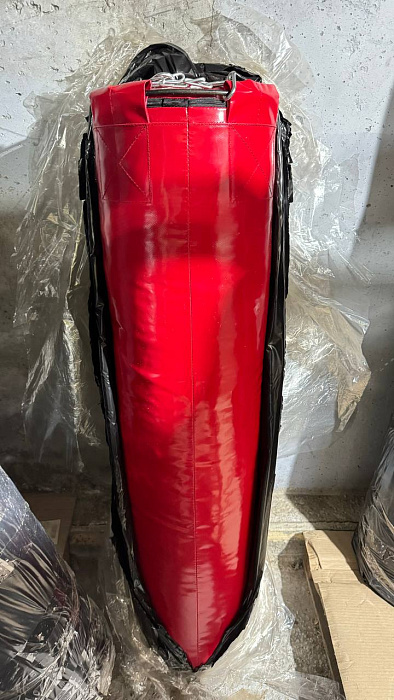 Мешок боксёрский цилиндрический красный 130х35 см (тент) + подвесное 