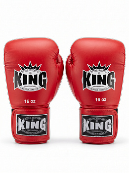KING, KBGPV, Перчатки боксерские тренировочные, липучка, красные, кожа