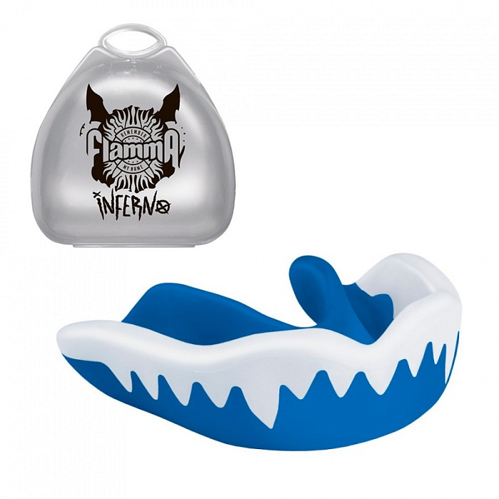 Защита рта (капа) FLAMMA-Inferno с футляром (EVA, взрослый (11), Синий/белый)