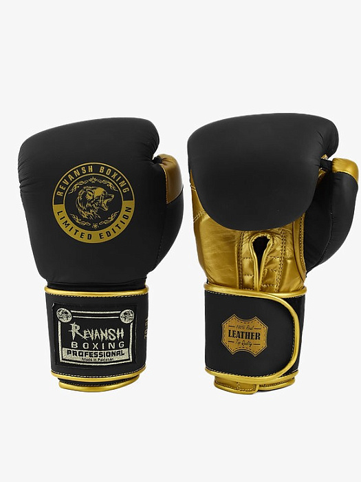 Боксерские перчатки REVANSH PRO, черно-золотой, натуральная кожа