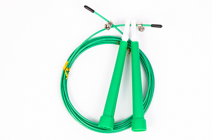 Скакалка скоростная с пластиковыми ручками, зеленая