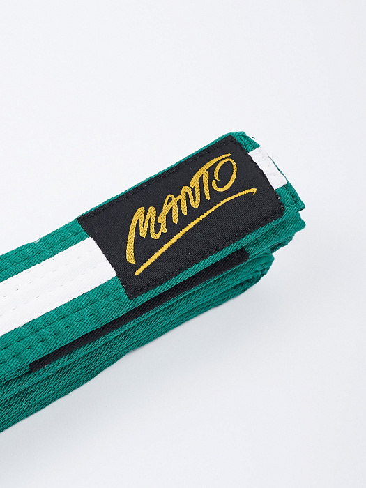 Пояс для единоборств детский MANTO BJJ TAG (зеленый с белой полосой)