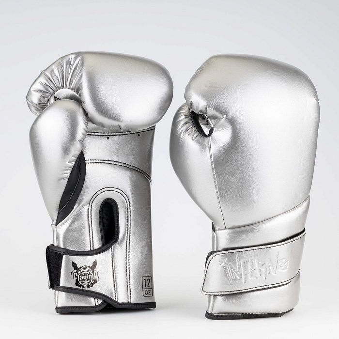 Перчатки для бокса FLAMMA Inferno (инженерная кожа, платина/черный)