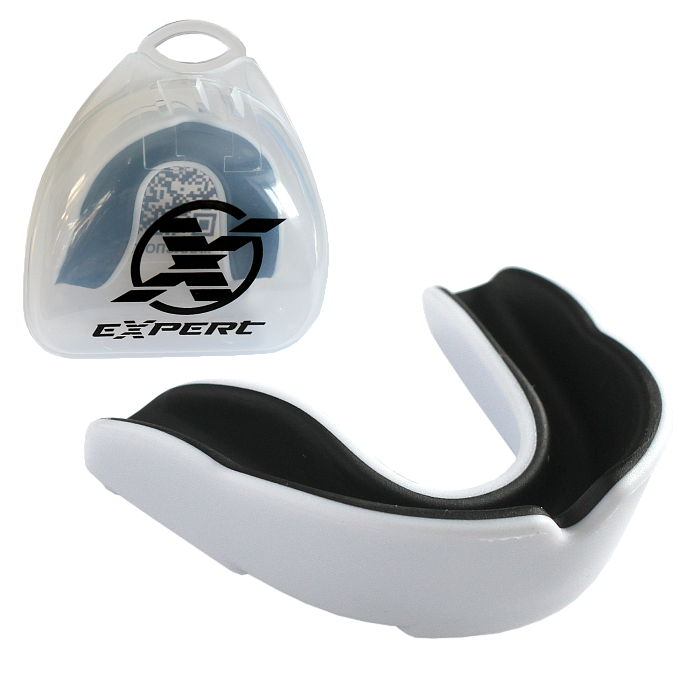 Защита рта (капа) FIGHT EXPERT WT с футляром (гель+резина, взрослый , Белый/черный)