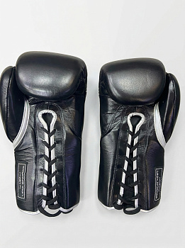 Перчатки боксерские LEADERS LS на шнуровке (кожа, черный)