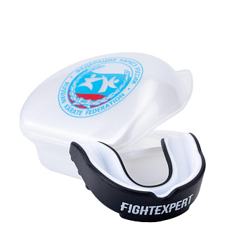 Защита рта (капа) FIGHT EXPERT ФКР с футляром (гель, резина, до 11, Черный/белый)