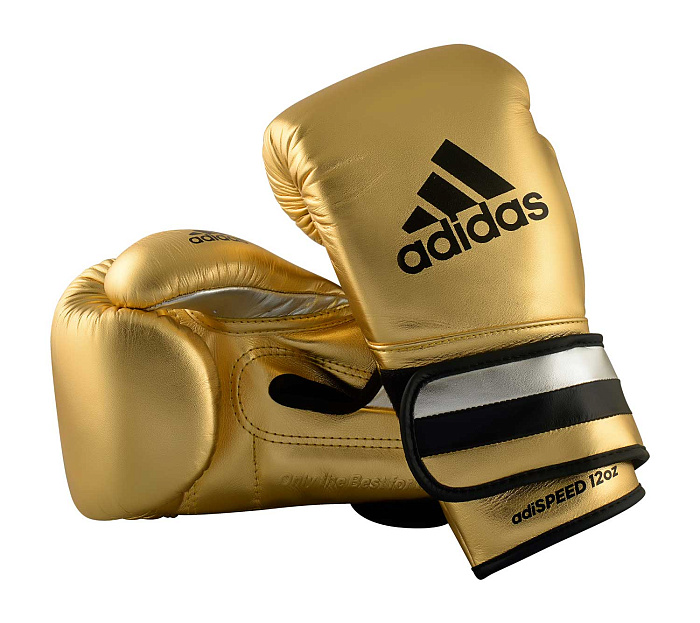 adiSBG501ProM Перчатки боксерские AdiSpeed Metallic золото-серебристо-черные