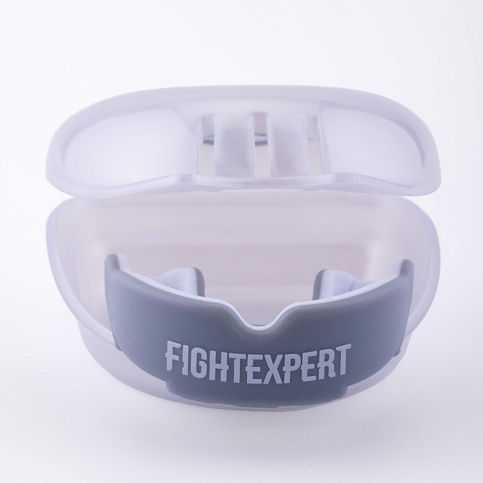 Защита рта (капа) FIGHTEXPERT ФКР с футляром (гель, резина, до 11, Серый/белый, ,)