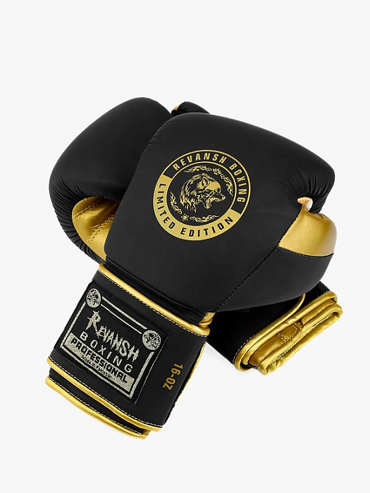 Боксерские перчатки REVANSH PRO, черно-золотой, натуральная кожа