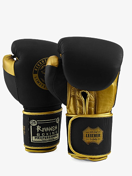 Боксерские перчатки REVANSH PRO, черно-золотой, натуральная кожа
