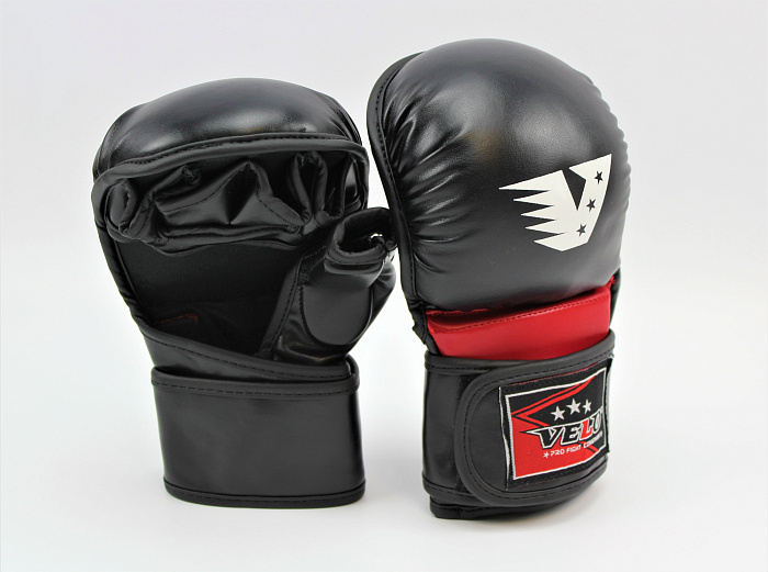 Перчатки тренировочные VELO ММА, черный/красный, кожа, XL