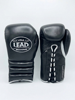 Перчатки боксерские LEADERS LS на шнуровке (кожа, черный)