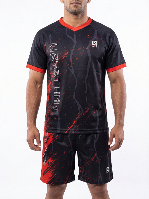 Тренировочный костюм Rage Wrestling (футболка+шорты) черно-красный