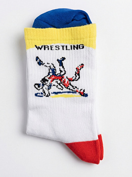 ISL0166 IMERA "WRESTLING" носки х\б белые п\н красный жел.