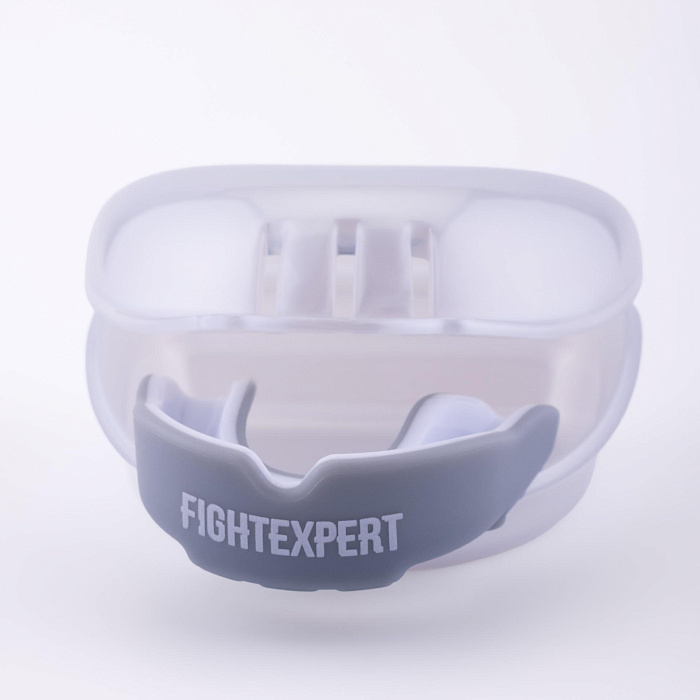 Защита рта (капа) FIGHTEXPERT ФКР с футляром (гель, резина, до 11, Серый/белый, ,)