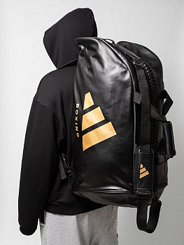 adiACC051B-L Сумка-рюкзак Training 2 in 1 PU Bag Boxing L черно-золотая