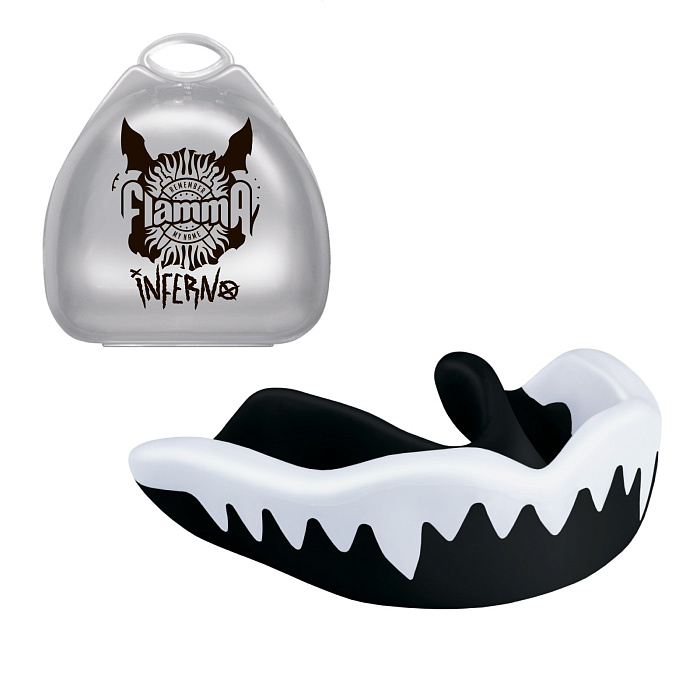 Защита рта (капа) FLAMMA-Inferno white black с футляром (EVA, взрослый (16+), Черный/белый)