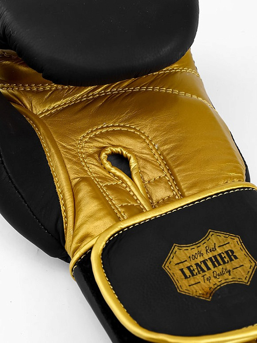 Боксерские перчатки REVANSH PRO, черно-золотой, натуральная кожа