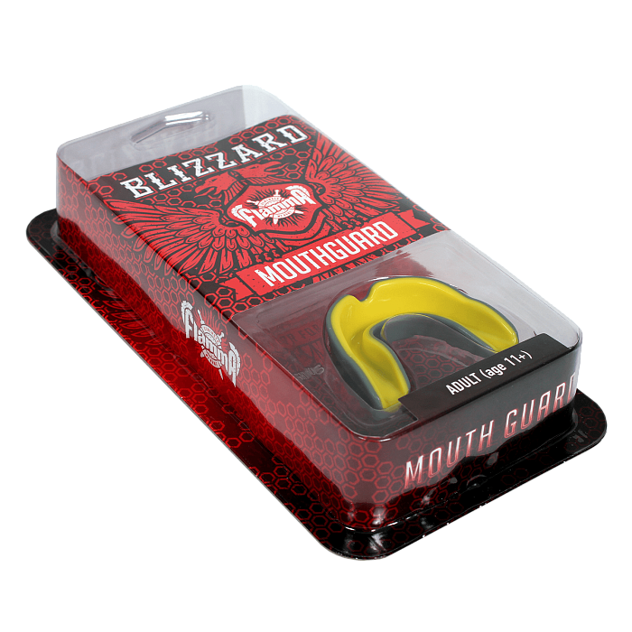 Защита рта (капа) FLAMMA - BLIZZARD GRAY с футляром (гель+резина, взрослый, Серый/желтый) 
