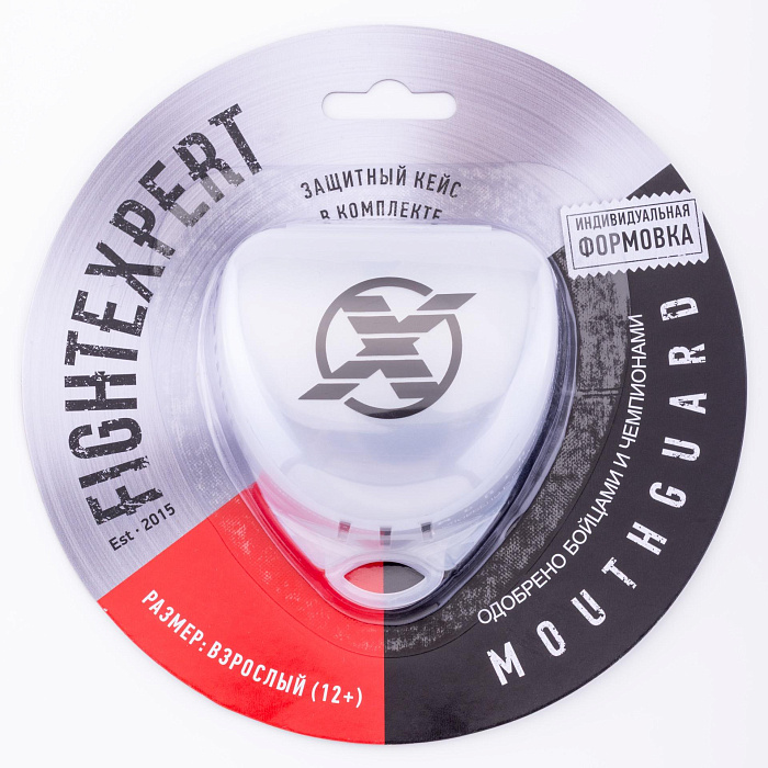Защита рта (капа) FIGHTEXPERT ФКР с футляром (гель, резина, до 11, Серый/белый, ,)