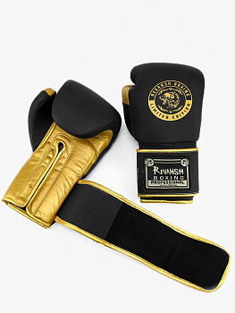 Боксерские перчатки REVANSH PRO, черно-золотой, натуральная кожа