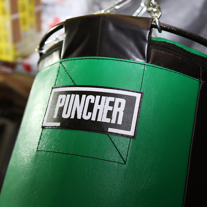 Мешок боксёрский цилиндрический 150х40 см (искожа/дубляж тент) вставка ППУ + подвесное, цвет чёрно-з