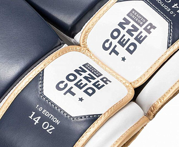 C184 Перчатки боксерские Clinch Contender темносине-бело-золотые