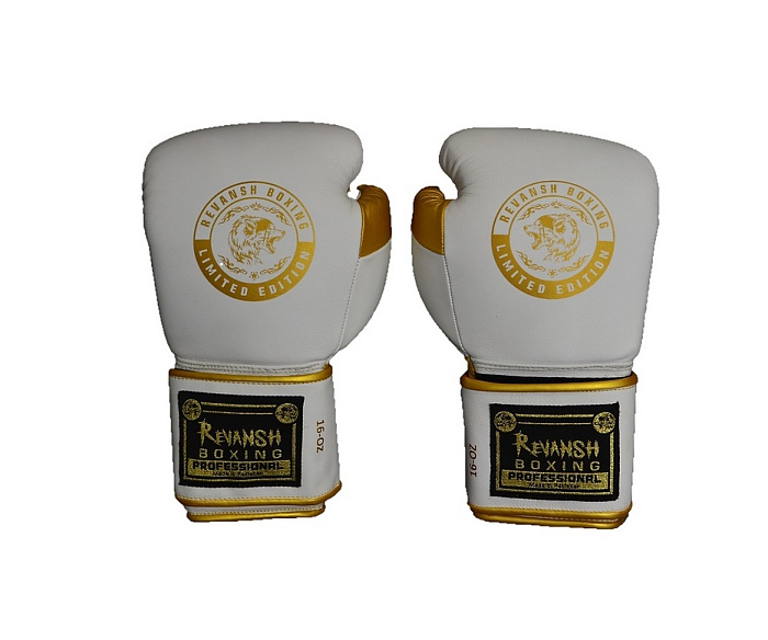 Боксерские перчатки REVANSH PRO Gold, BGL001WEGN, бело-золотой, натуральная кожа