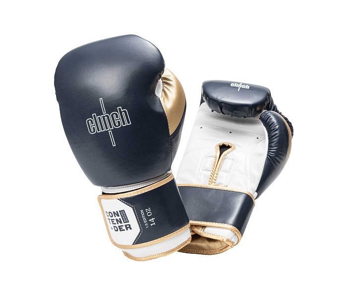 C184 Перчатки боксерские Clinch Contender темносине-бело-золотые